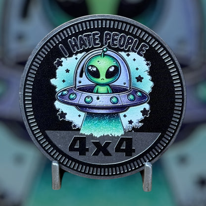 Custom4x4Badge - I Hate People - Alien