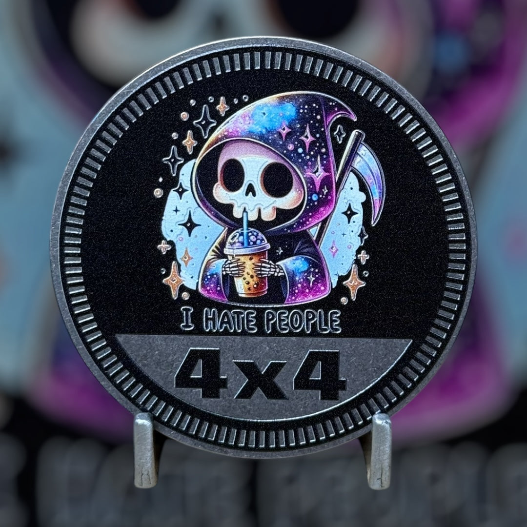 Custom4x4Badge - I Hate People - Grim