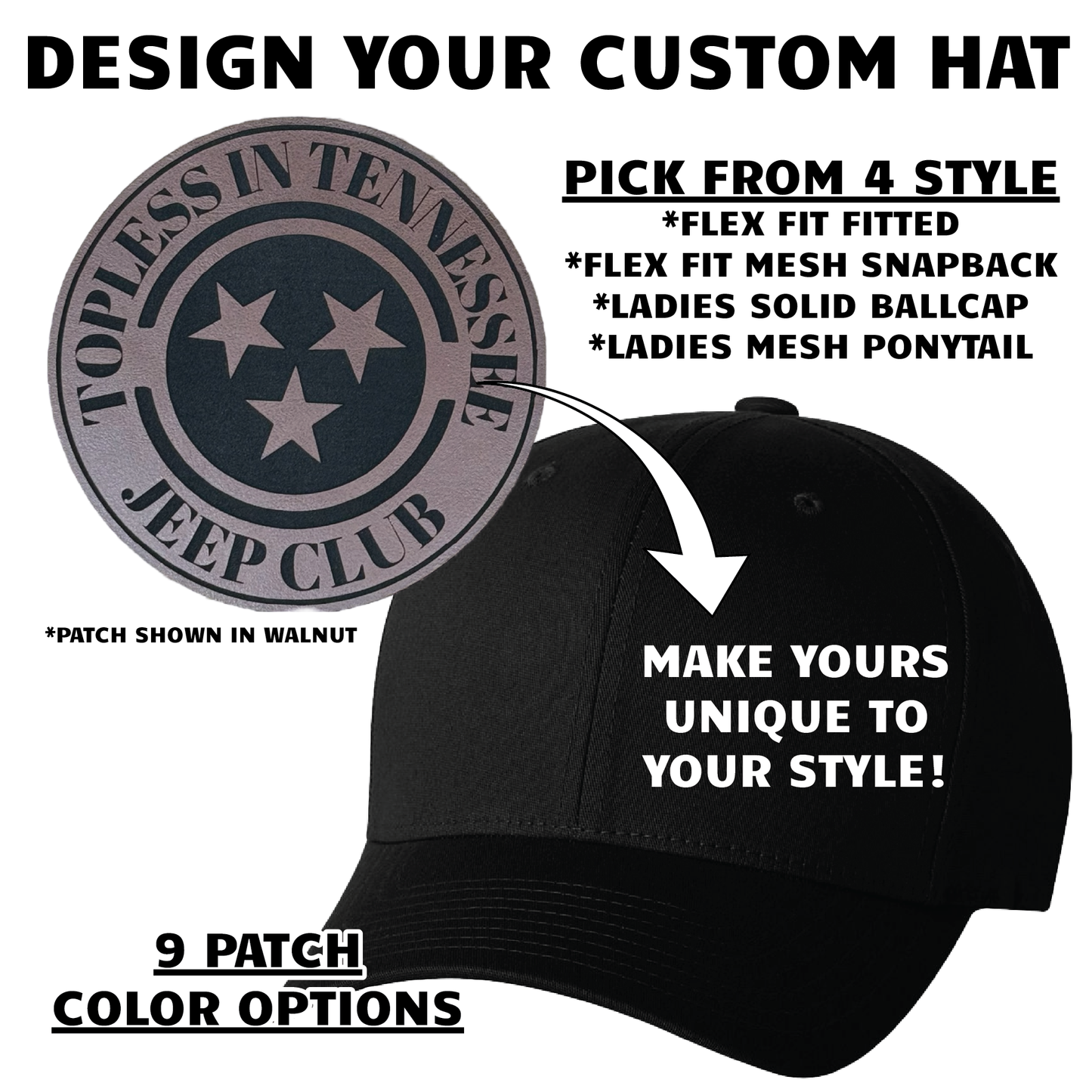 Topless In Tennessee Apparel - TN Logo Hat (4 Hat Styles & 9 Hat Colors To Pick From)